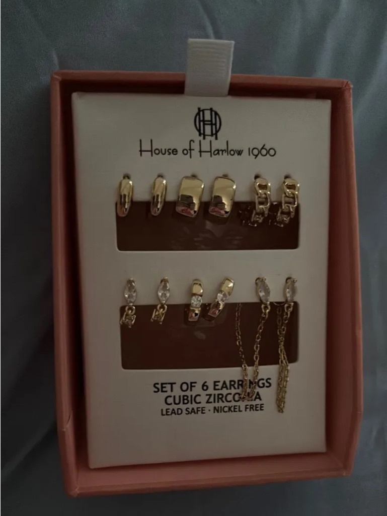 House Of Harlow 1960 Gold 6-Pair Mixed Earring Set With Chain Drops